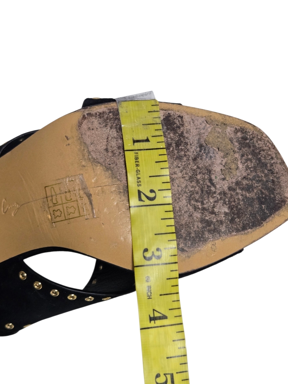 Lola Cruz Black Studded Leather Block Heel Sandals EU 38 Gold Grommet Slingbacks - Picture 5 of 8